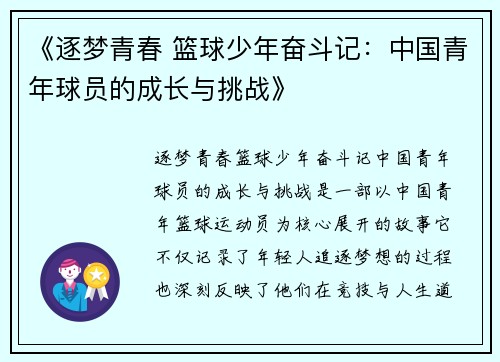 《逐梦青春 篮球少年奋斗记：中国青年球员的成长与挑战》