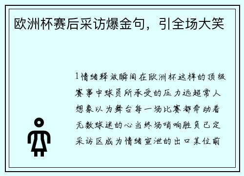 欧洲杯赛后采访爆金句，引全场大笑